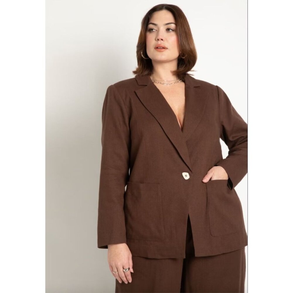 ELOQUII Pearl Detail Linen Blazer Sz 18 Brown